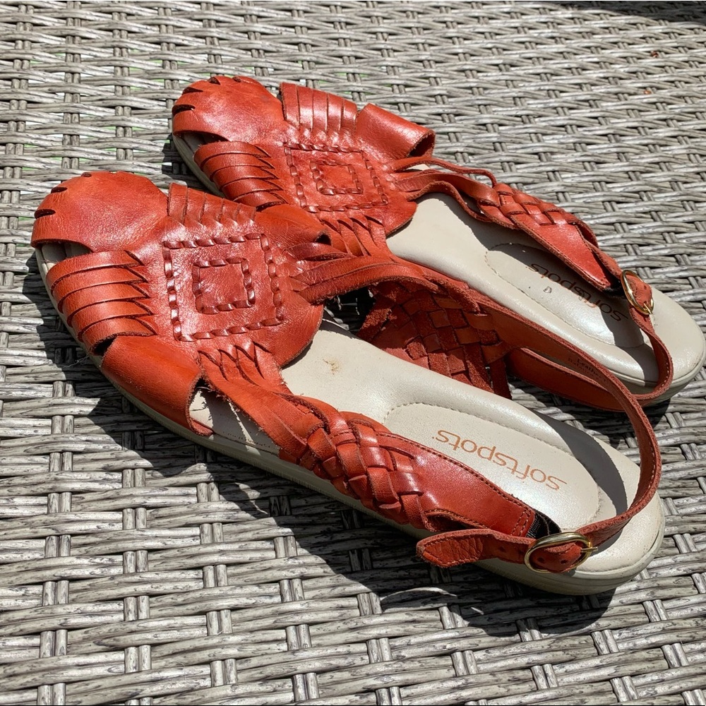 Softspots | Red Leather Huarache Sandals | 11 - Picture 2 of 7